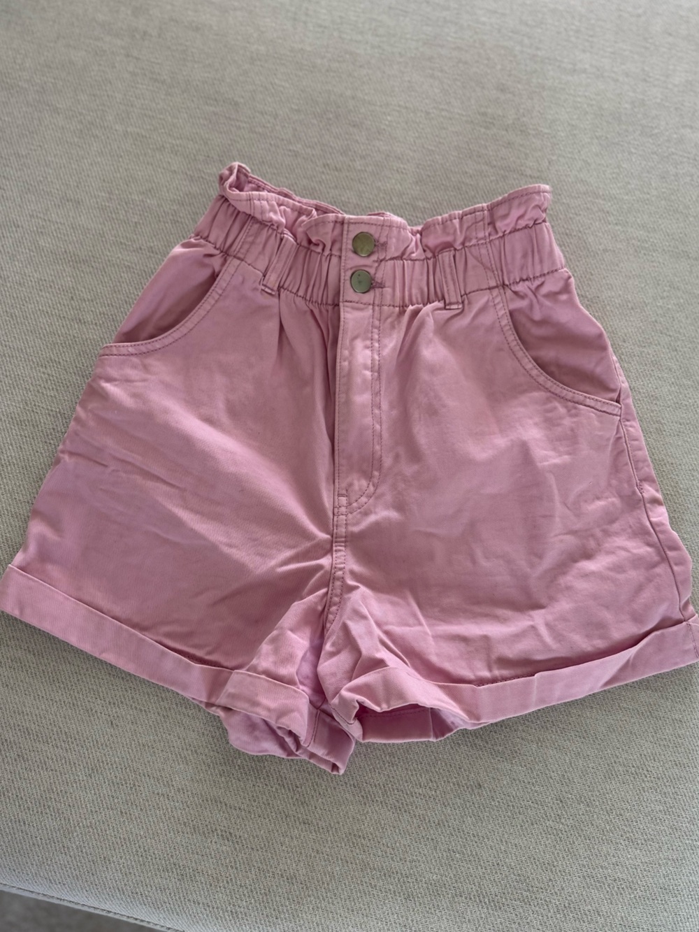 H&M High-Waist Paperbag Shorts in Light Pink